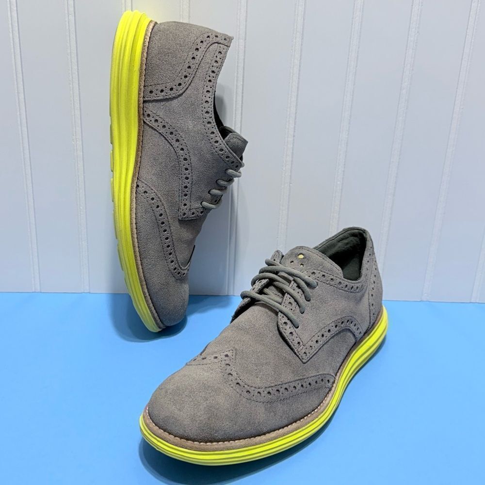 Cole Haan LunarGrand Wingtip Oxford Shoes Mens 7.5 M Gray Suede Lace Up Casual